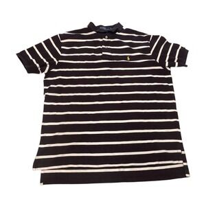 Polo Ralph Lauren Black Striped Polo Shirt Mens XL Preppy Embroidered Vintage